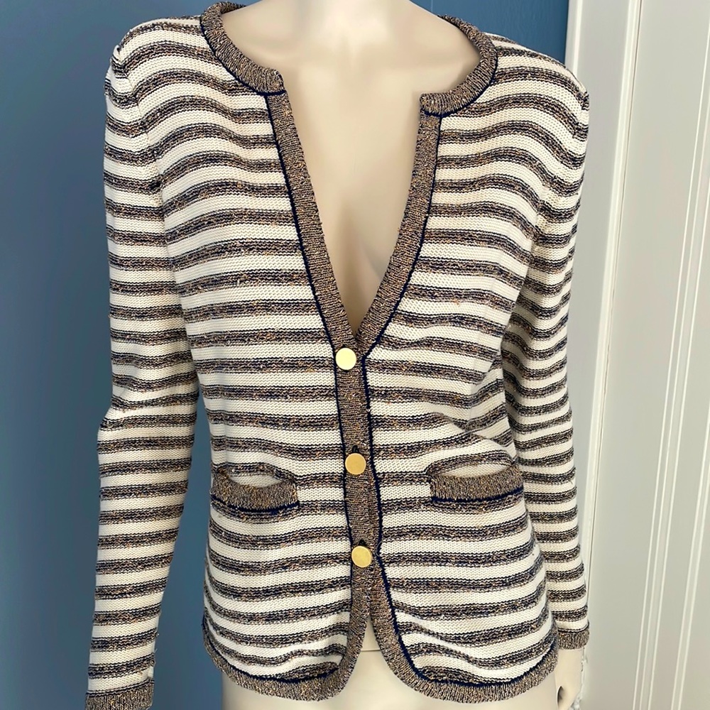 Blue, White & Gold Nautical Banana Republic Cardigan Size Medium